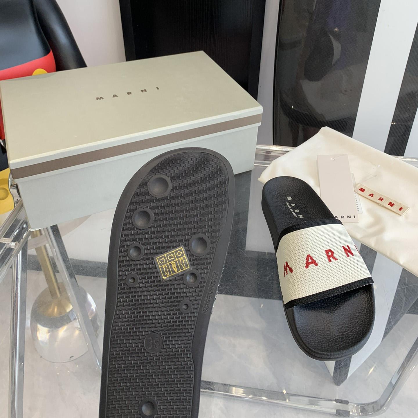 Marni Beige Logo Jacquard Rubber Slide - DopestKickz