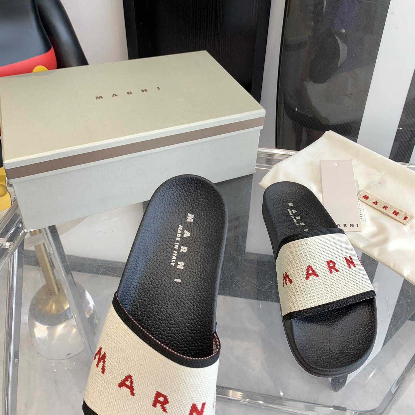 Marni Beige Logo Jacquard Rubber Slide - DopestKickz