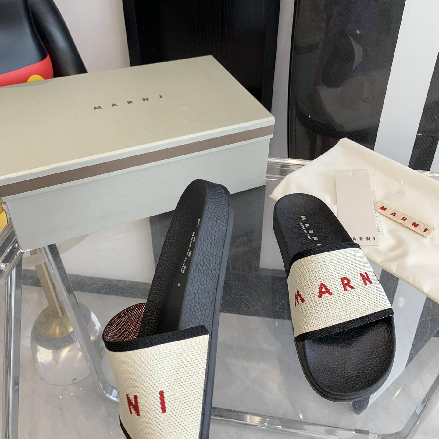 Marni Beige Logo Jacquard Rubber Slide - DopestKickz