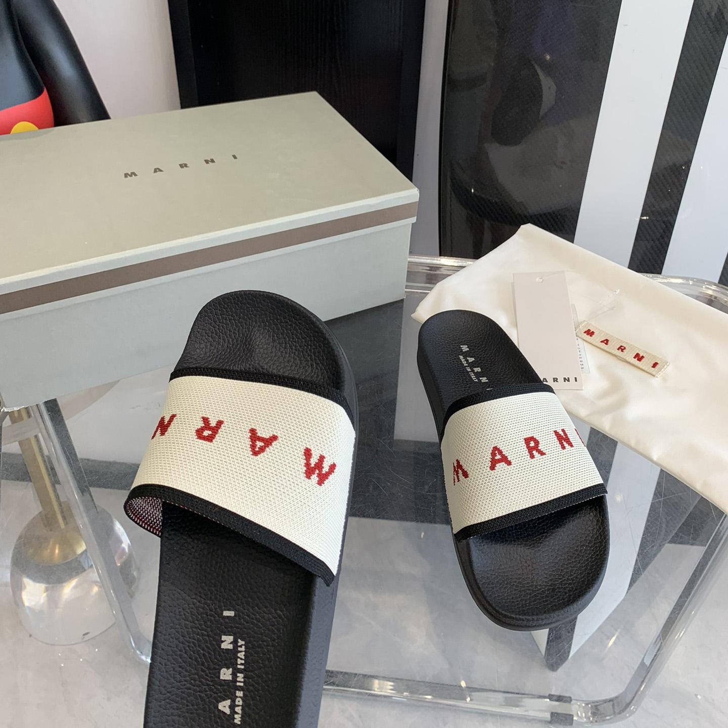 Marni Beige Logo Jacquard Rubber Slide - DopestKickz