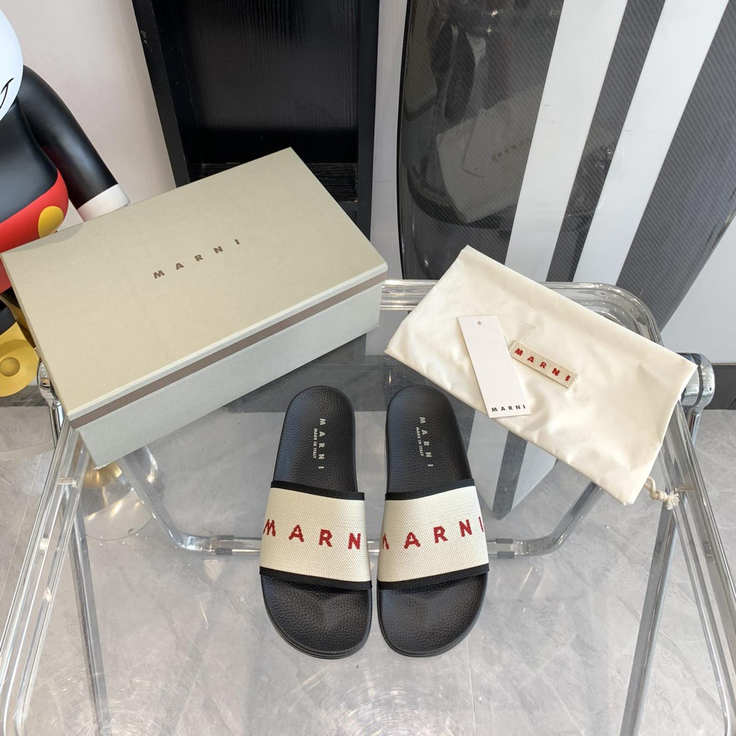 Marni Beige Logo Jacquard Rubber Slide - DopestKickz