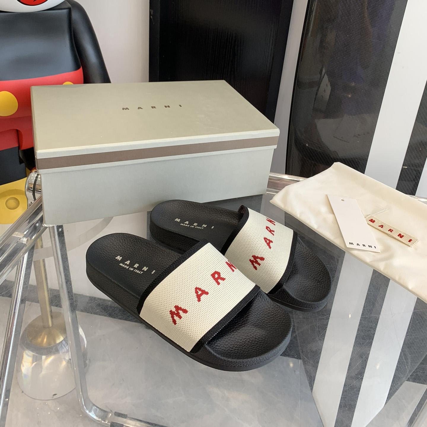 Marni Beige Logo Jacquard Rubber Slide - DopestKickz