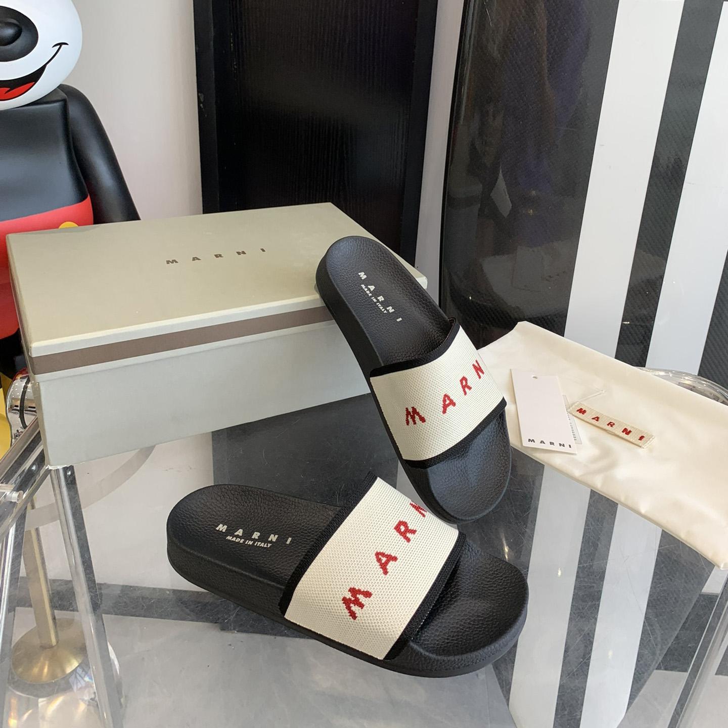 Marni Beige Logo Jacquard Rubber Slide - DopestKickz