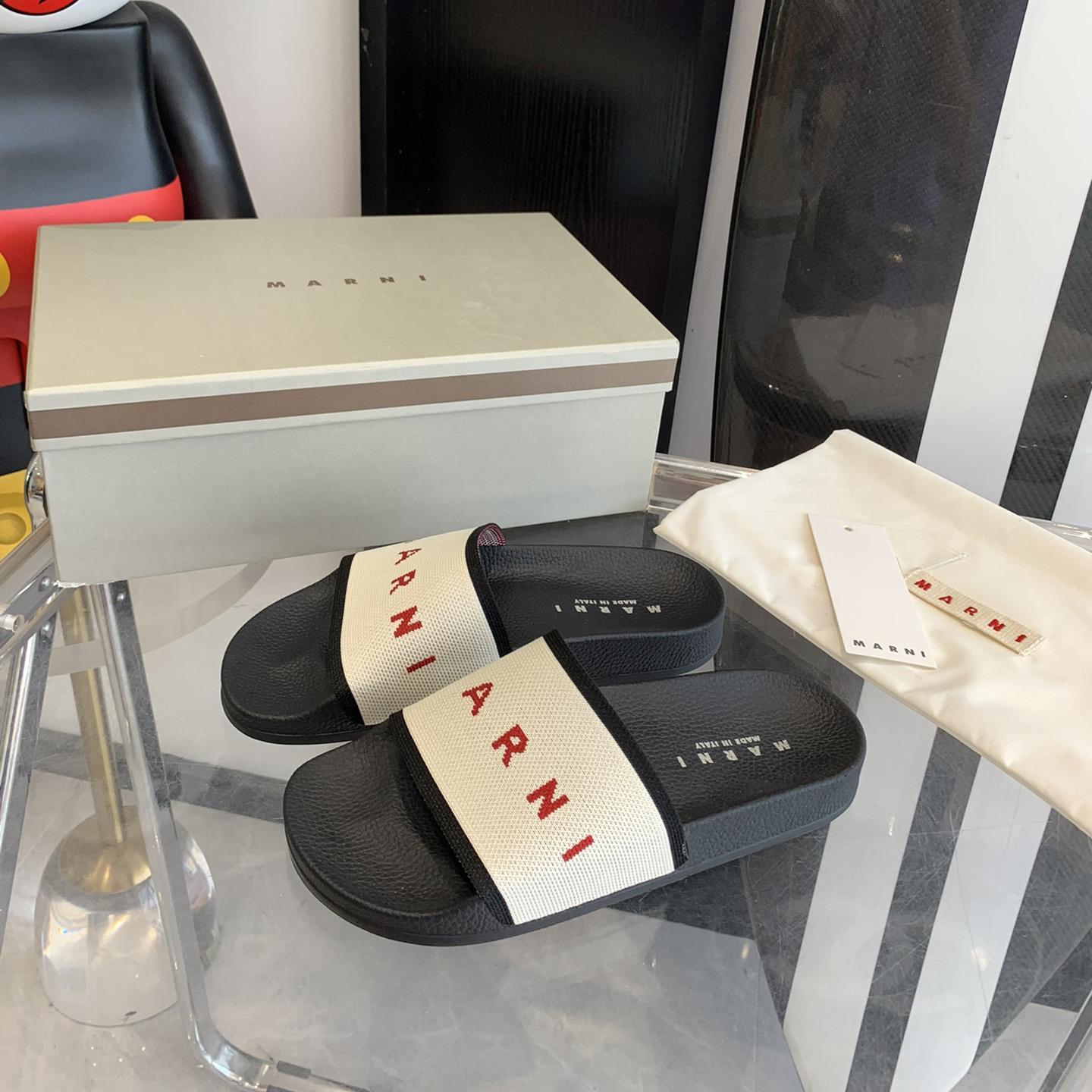 Marni Beige Logo Jacquard Rubber Slide - DopestKickz