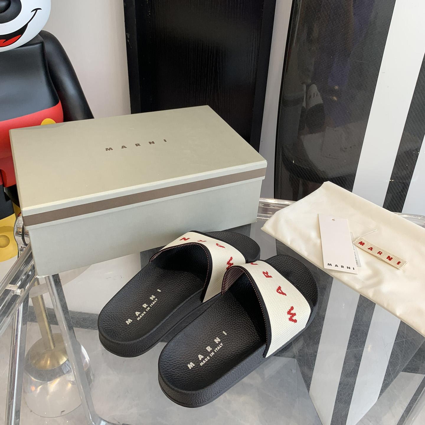 Marni Beige Logo Jacquard Rubber Slide - DopestKickz