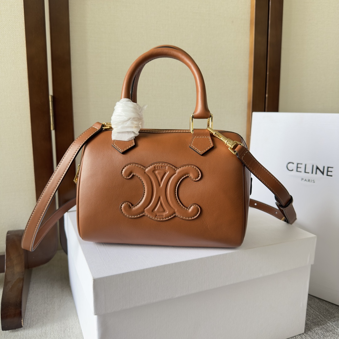 Celine Small Boston Cuir Triomphe In Smooth Calfskin Tan - DopestKickz