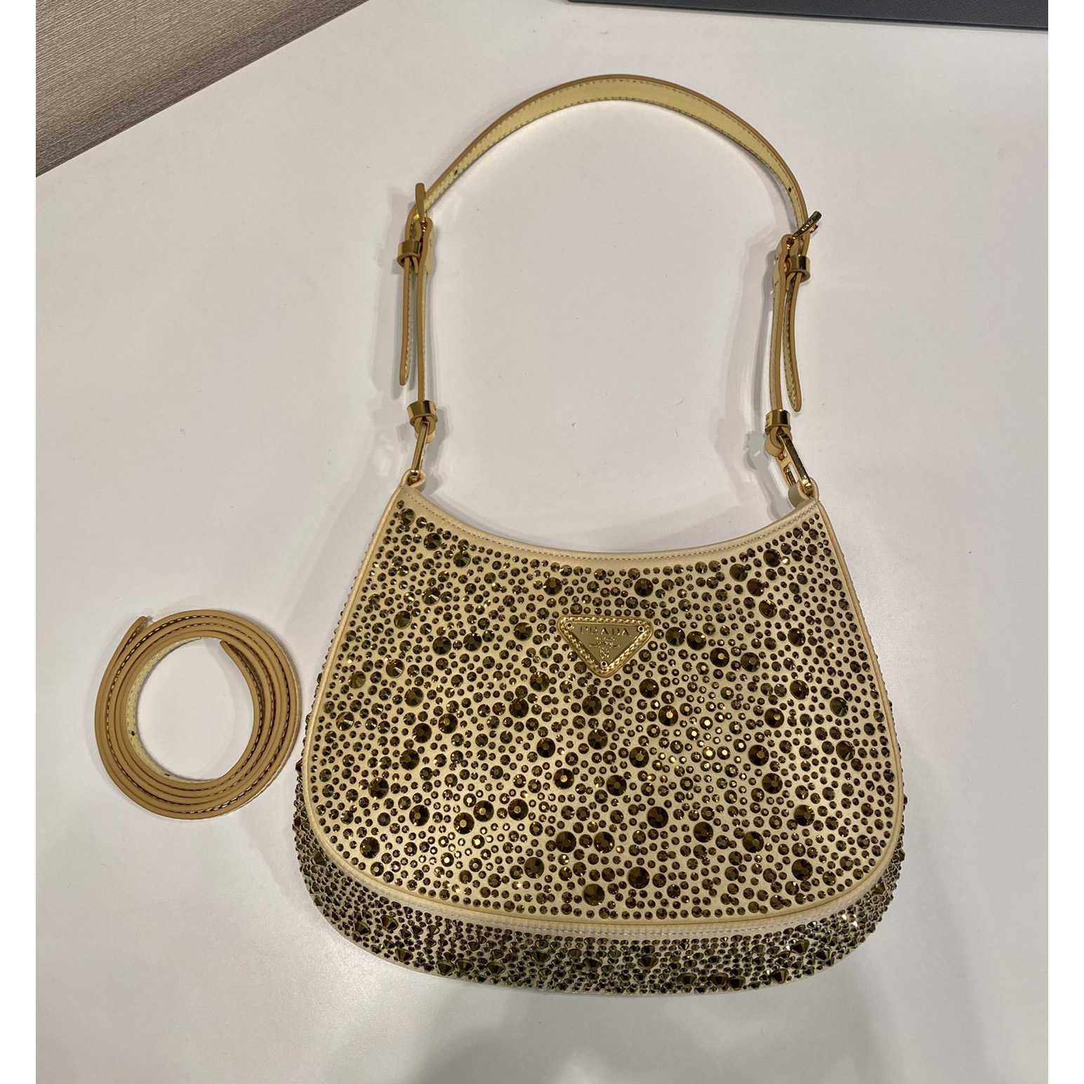 Prada Cleo Satin Bag With Crystals(22-18.5-4.5CM) - DopestKickz