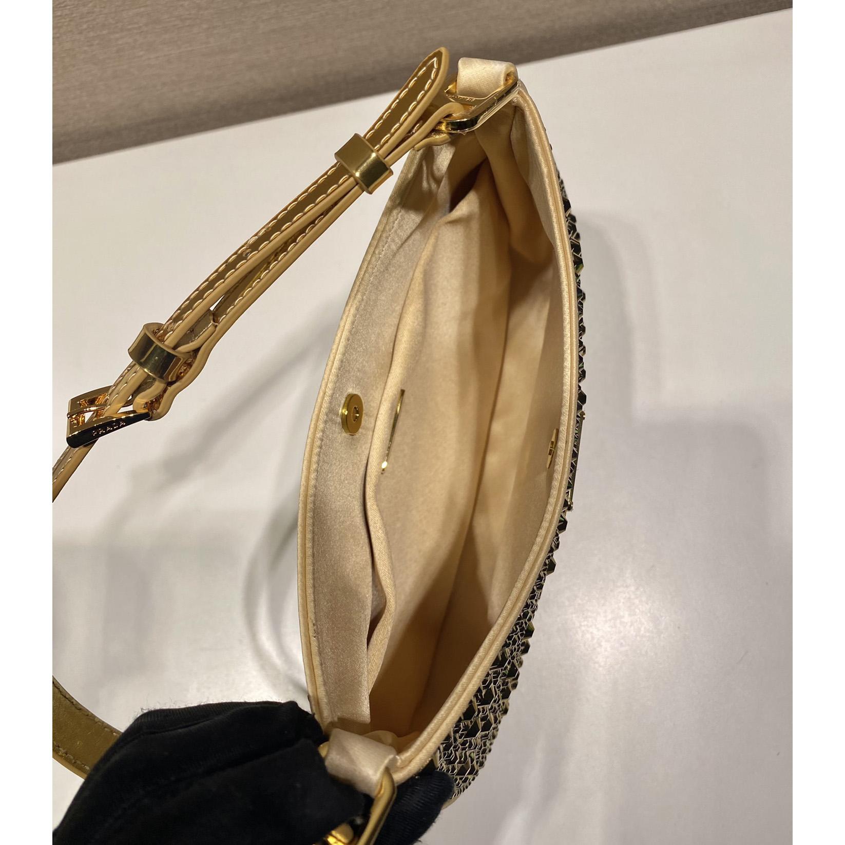 Prada Cleo Satin Bag With Crystals(22-18.5-4.5CM) - DopestKickz