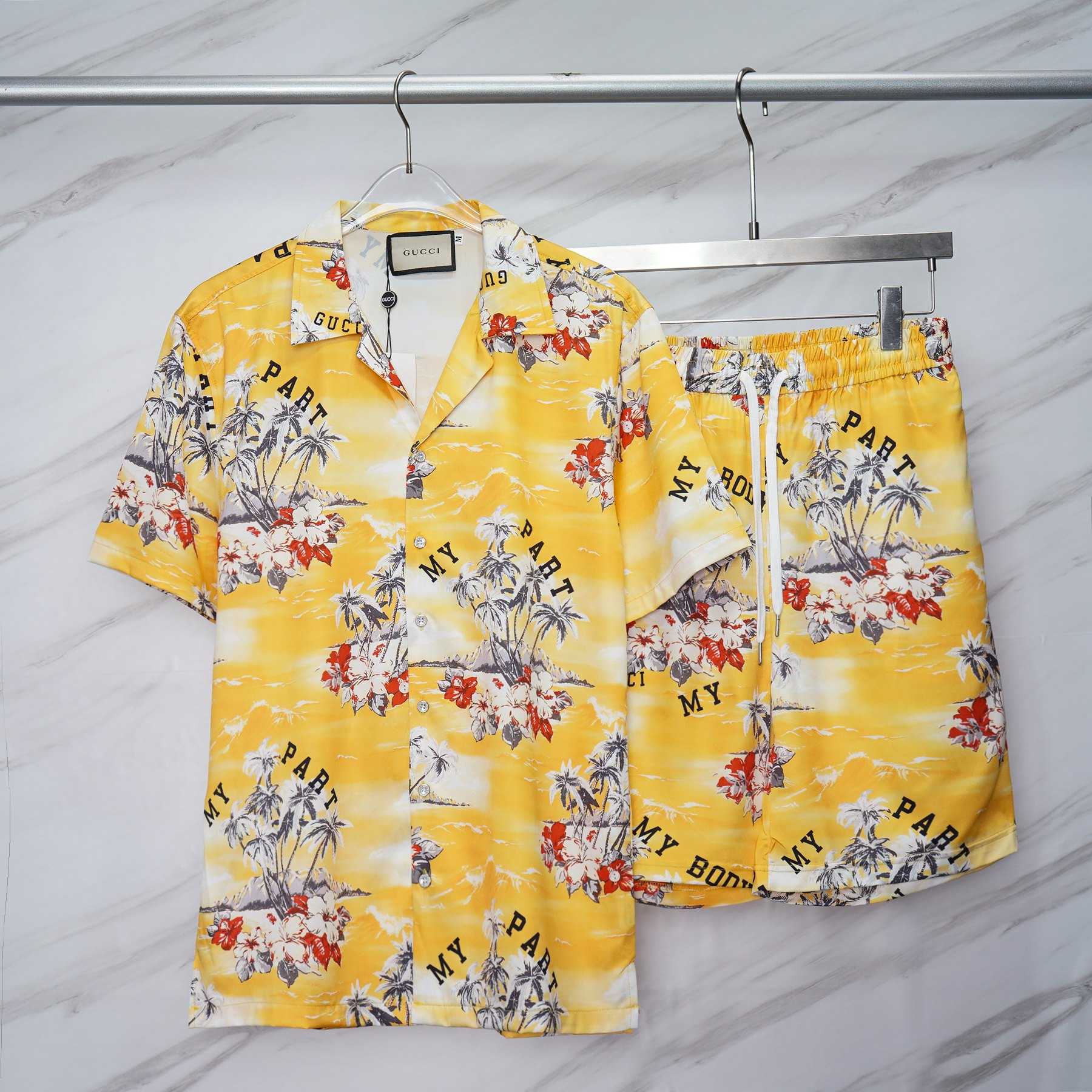 Gucci Printed Cotton Poplin Bowling Shirt & Shorts - DopestKickz