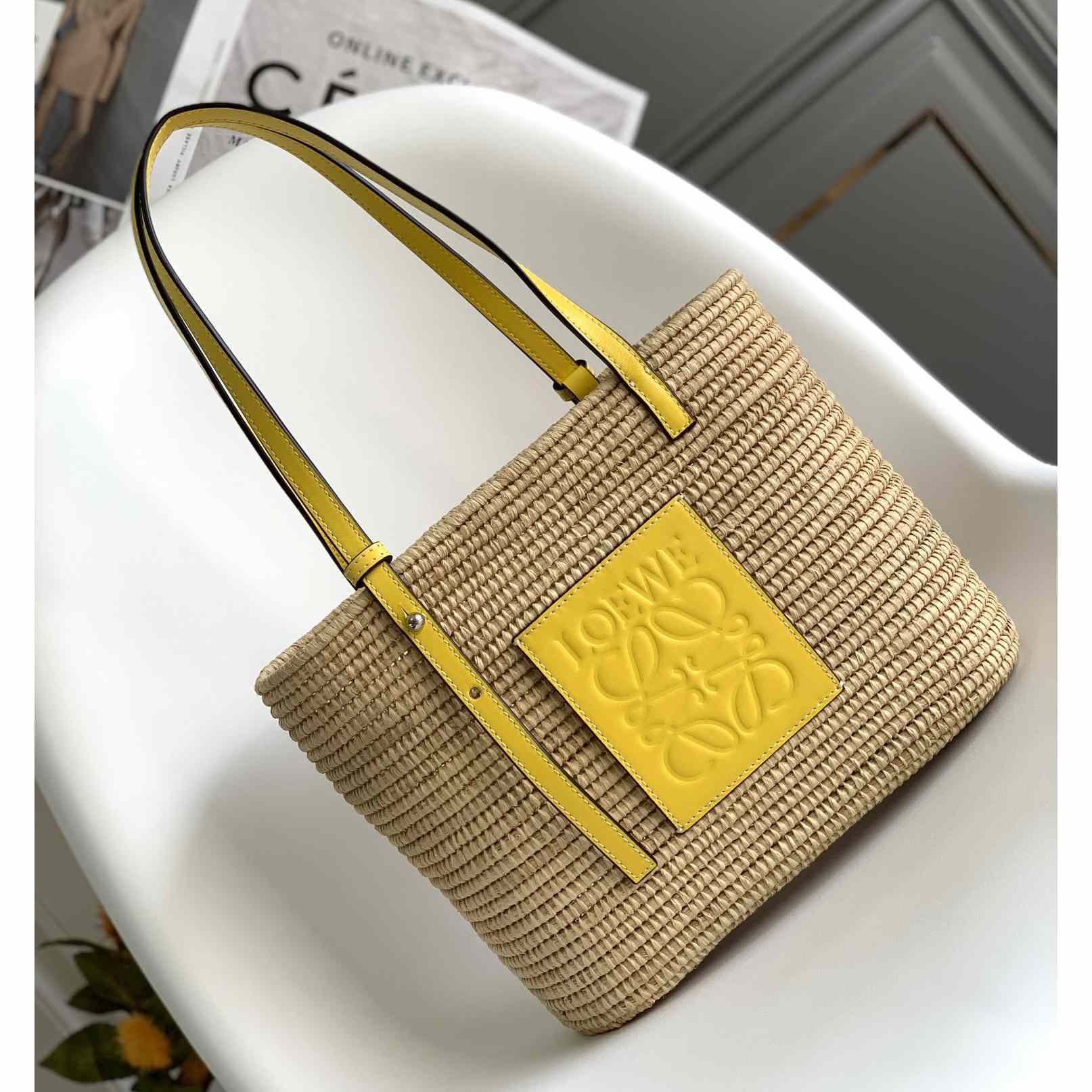 Loewe Small Square Basket bag In Raffia And Calfskin (30*21*11cm) - DopestKickz