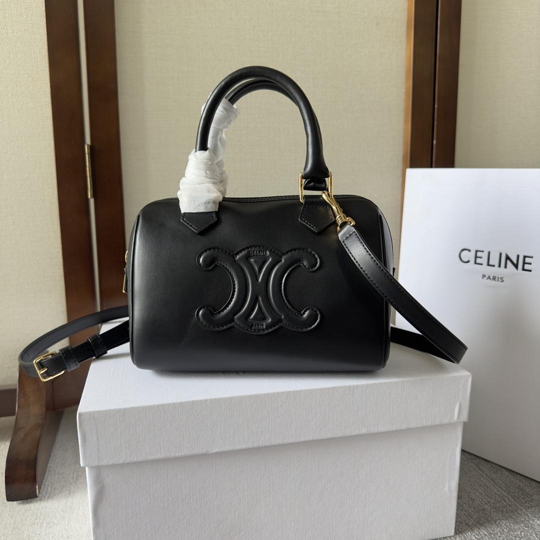 Celine Small Boston Cuir Triomphe In Smooth Calfskin Black - DopestKickz