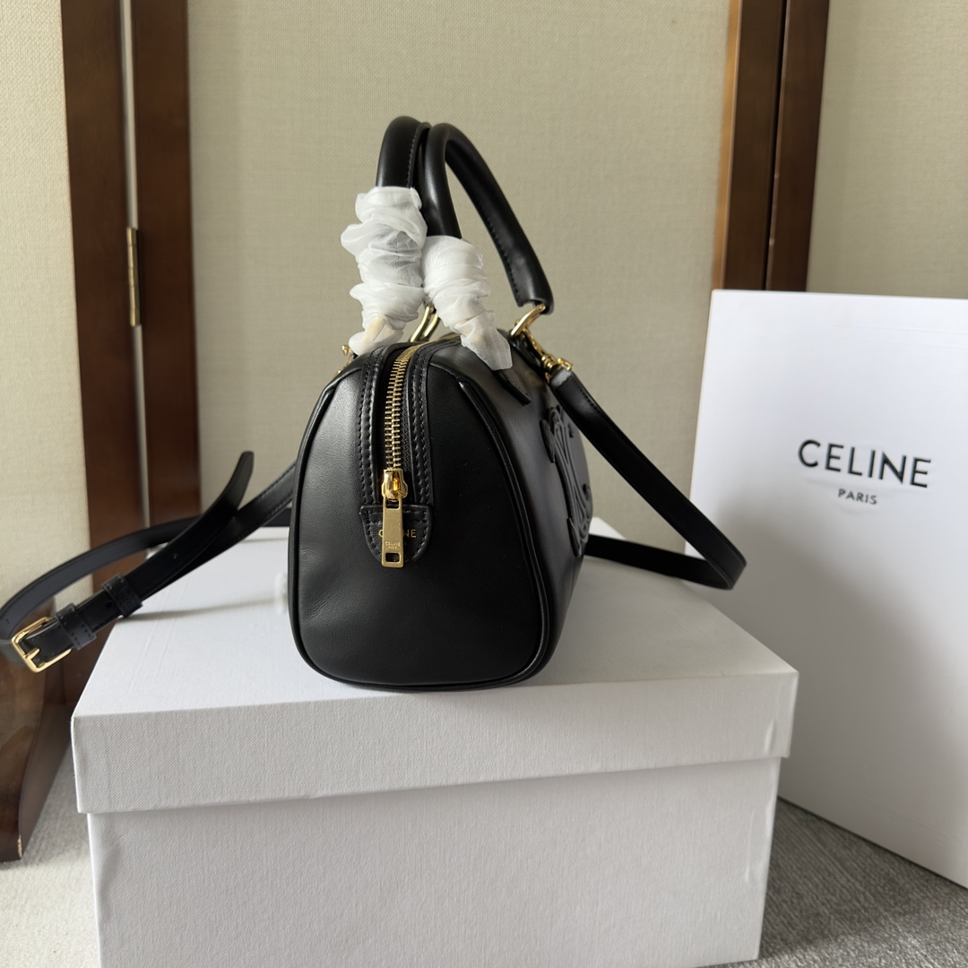 Celine Small Boston Cuir Triomphe In Smooth Calfskin Black - DopestKickz