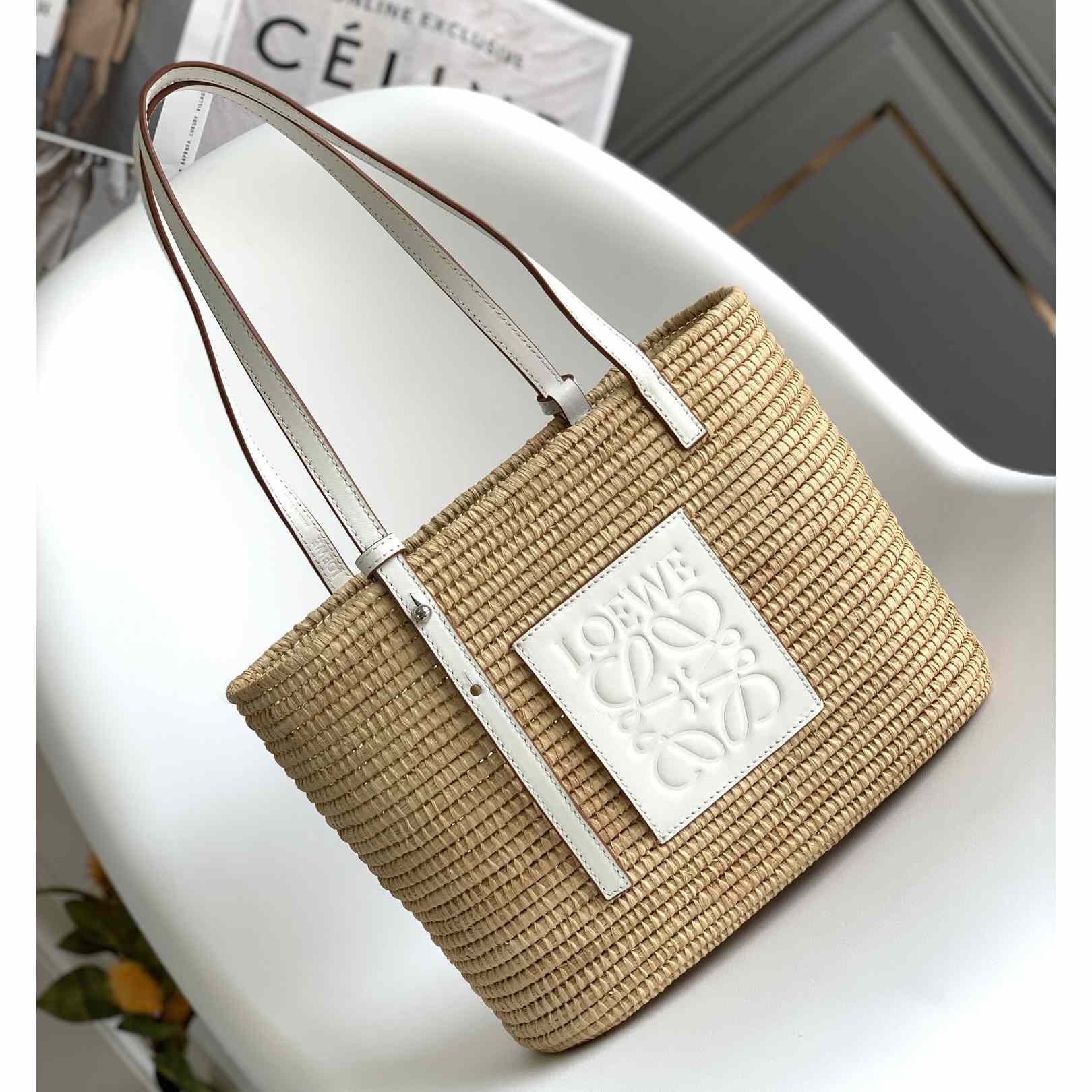 Loewe Small Square Basket bag In Raffia And Calfskin (30*21*11cm) - DopestKickz