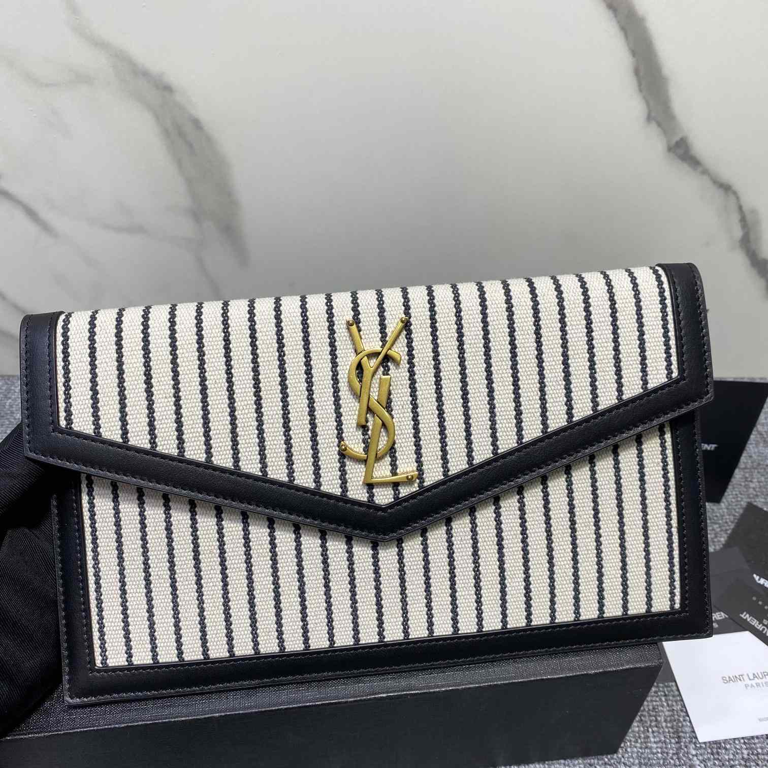 Saint Laurent Uptown Striped Envelope Clutch Bag(27x16x2cm) - DopestKickz