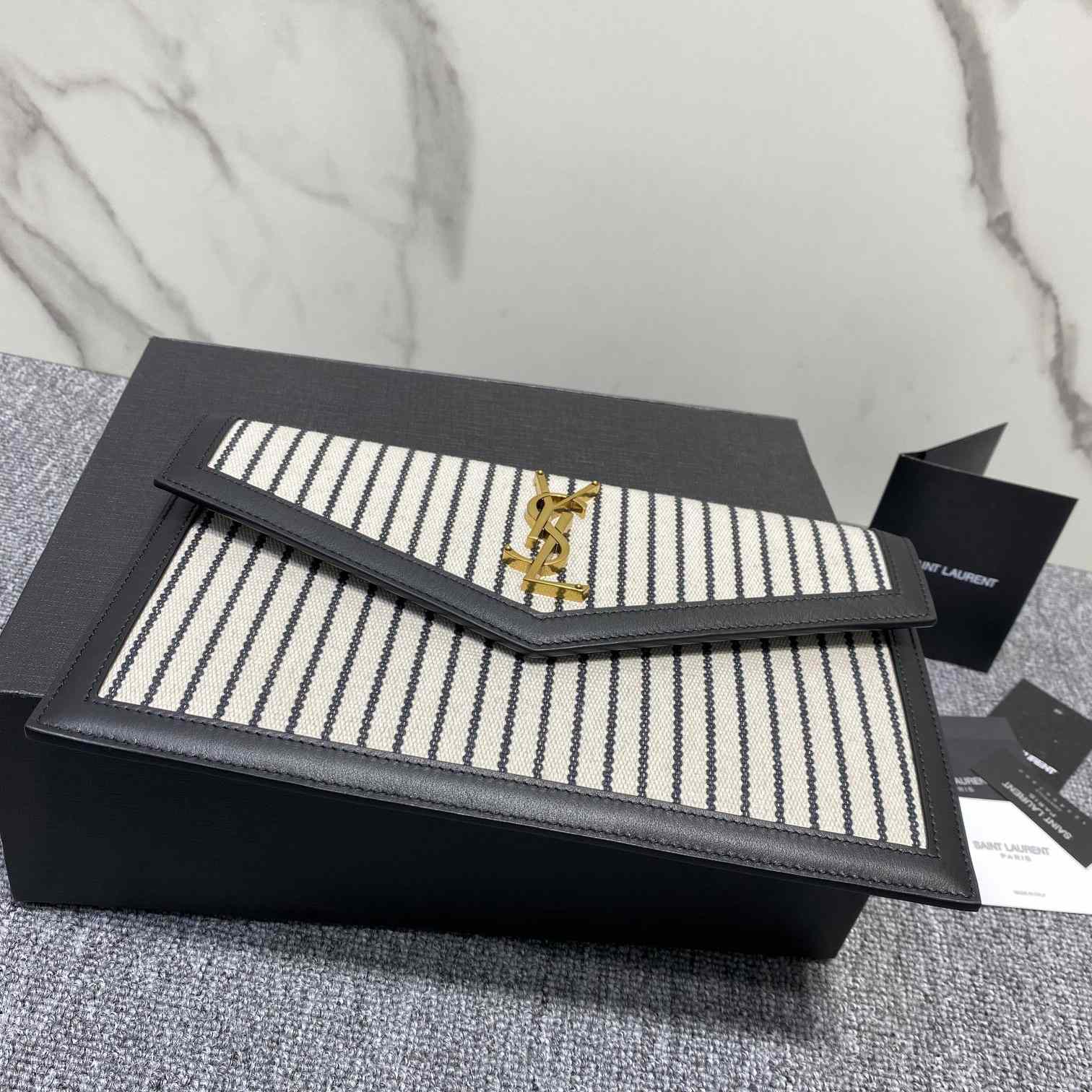 Saint Laurent Uptown Striped Envelope Clutch Bag(27x16x2cm) - DopestKickz