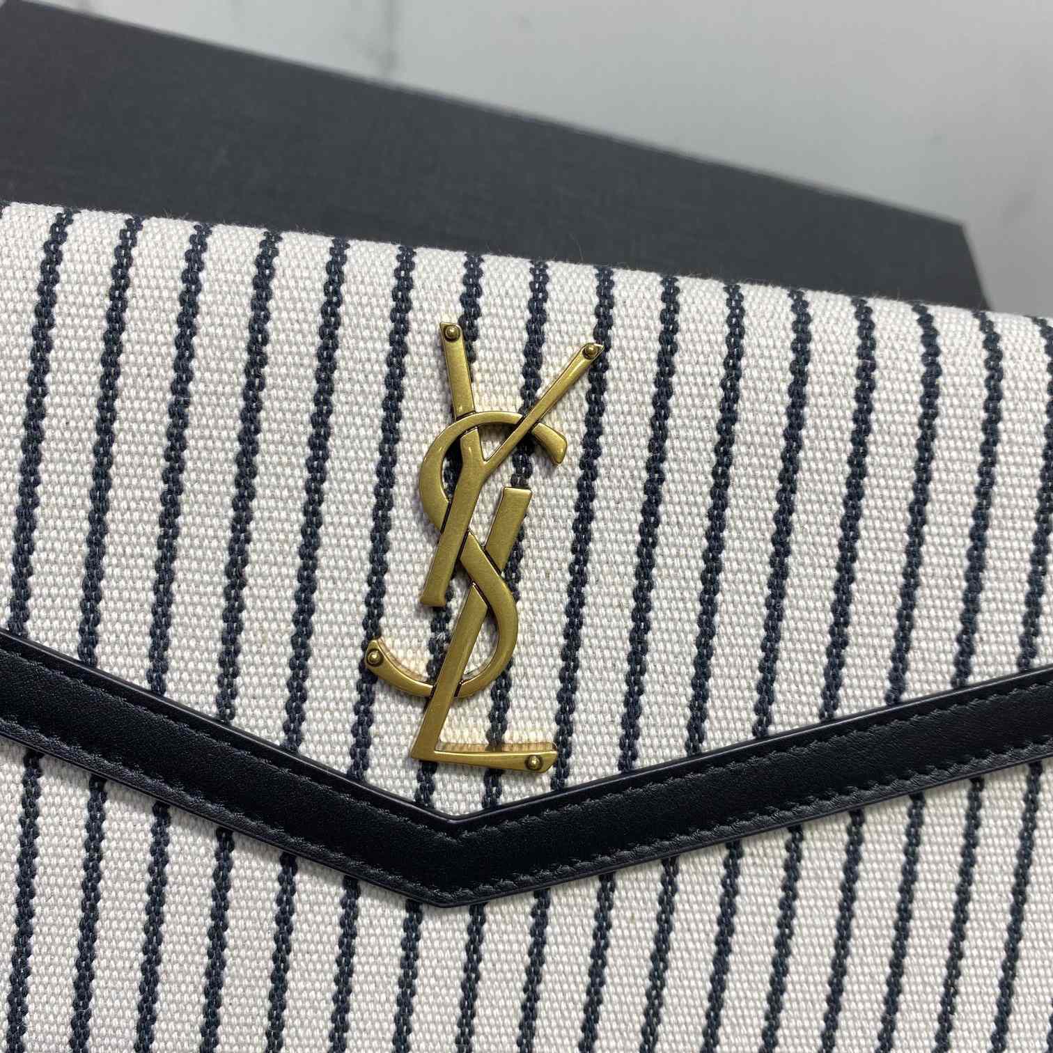 Saint Laurent Uptown Striped Envelope Clutch Bag(27x16x2cm) - DopestKickz
