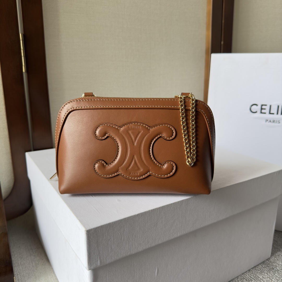 Celine Clutch On Chain Cuir Triomphe In Smooth Calfskin Tan - DopestKickz