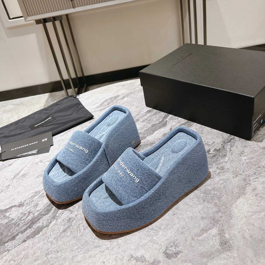 Alexander Wang Taji Platform Sandal In Washed Denim - DopestKickz