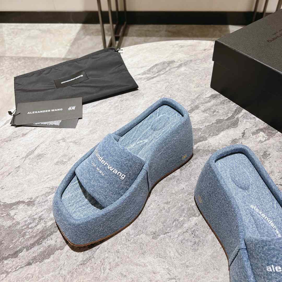 Alexander Wang Taji Platform Sandal In Washed Denim - DopestKickz