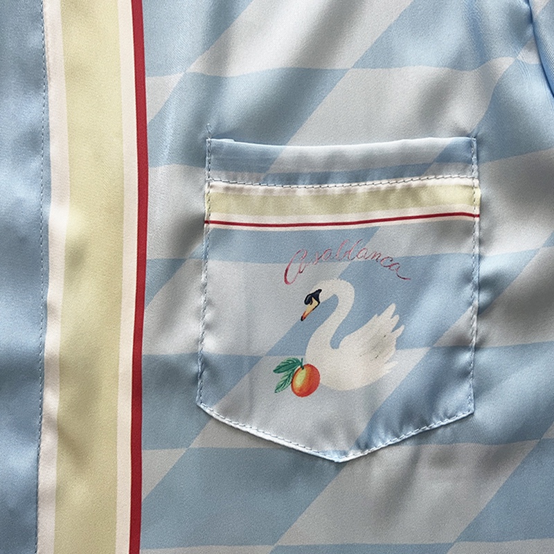 Casablanca Damiers Et Cygne Bleu Silk Shirt In Azzurro - DopestKickz