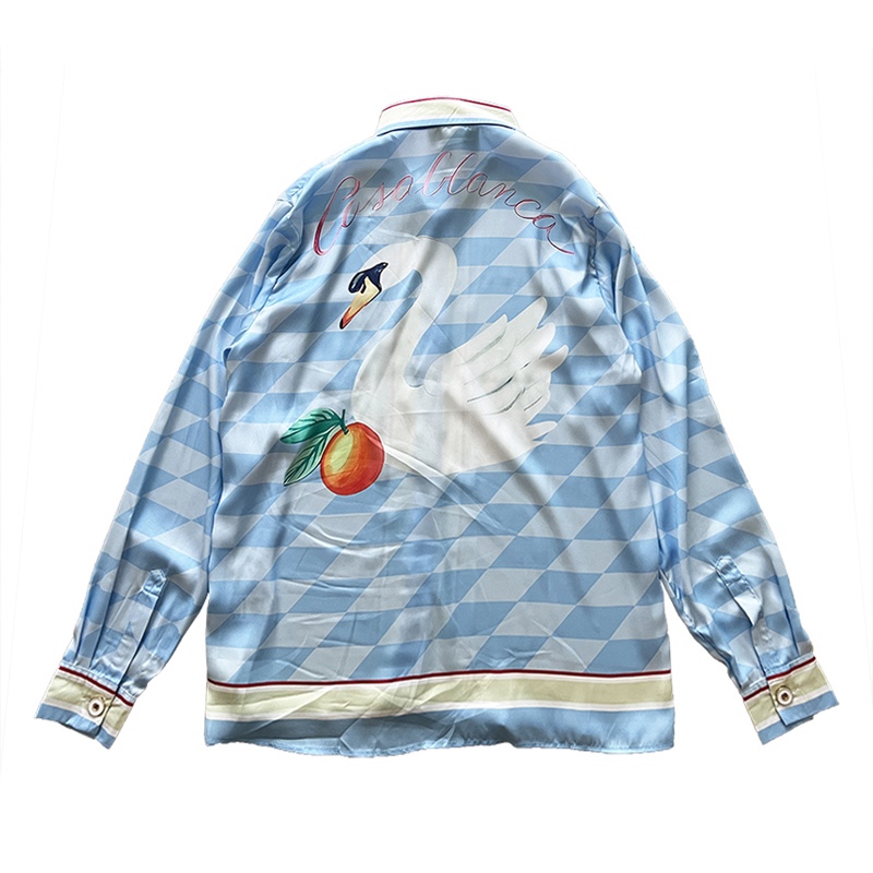 Casablanca Damiers Et Cygne Bleu Silk Shirt In Azzurro - DopestKickz