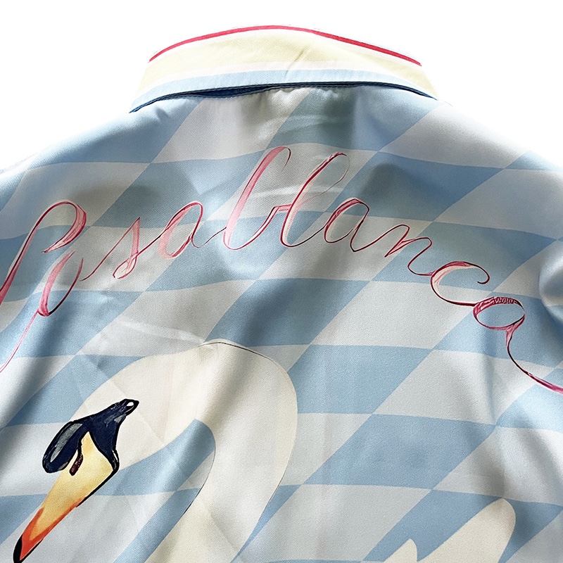 Casablanca Damiers Et Cygne Bleu Silk Shirt In Azzurro - DopestKickz