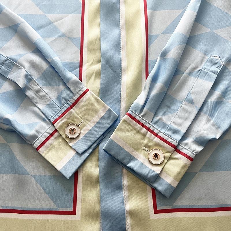 Casablanca Damiers Et Cygne Bleu Silk Shirt In Azzurro - DopestKickz