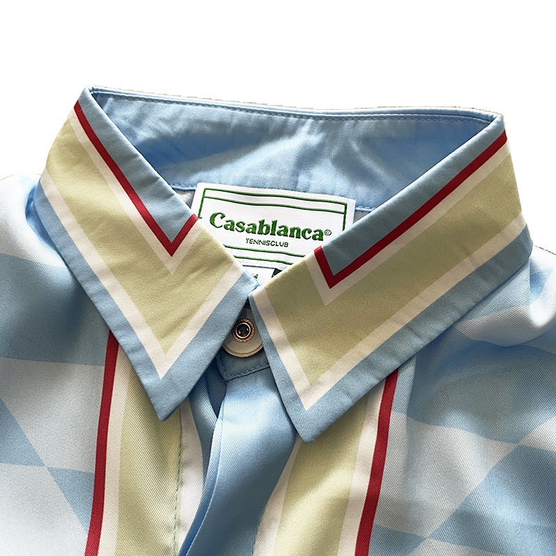 Casablanca Damiers Et Cygne Bleu Silk Shirt In Azzurro - DopestKickz