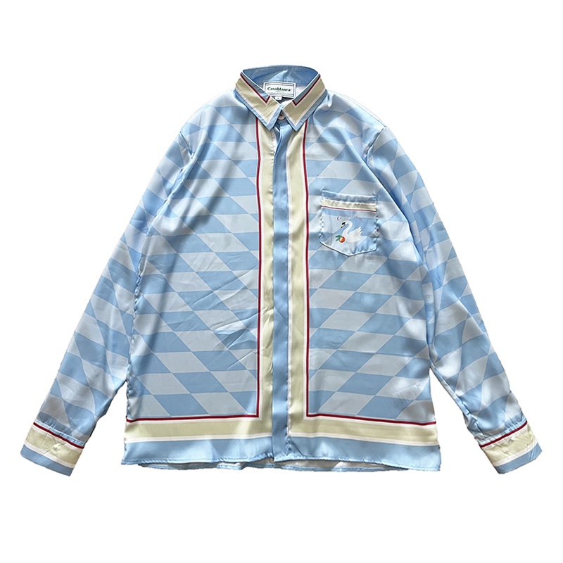 Casablanca Damiers Et Cygne Bleu Silk Shirt In Azzurro - DopestKickz