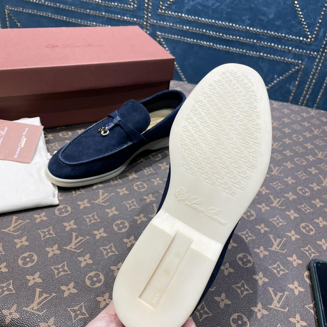 Loro Piana Summer Charms Walk Suede Loafers In Caviar - DopestKickz