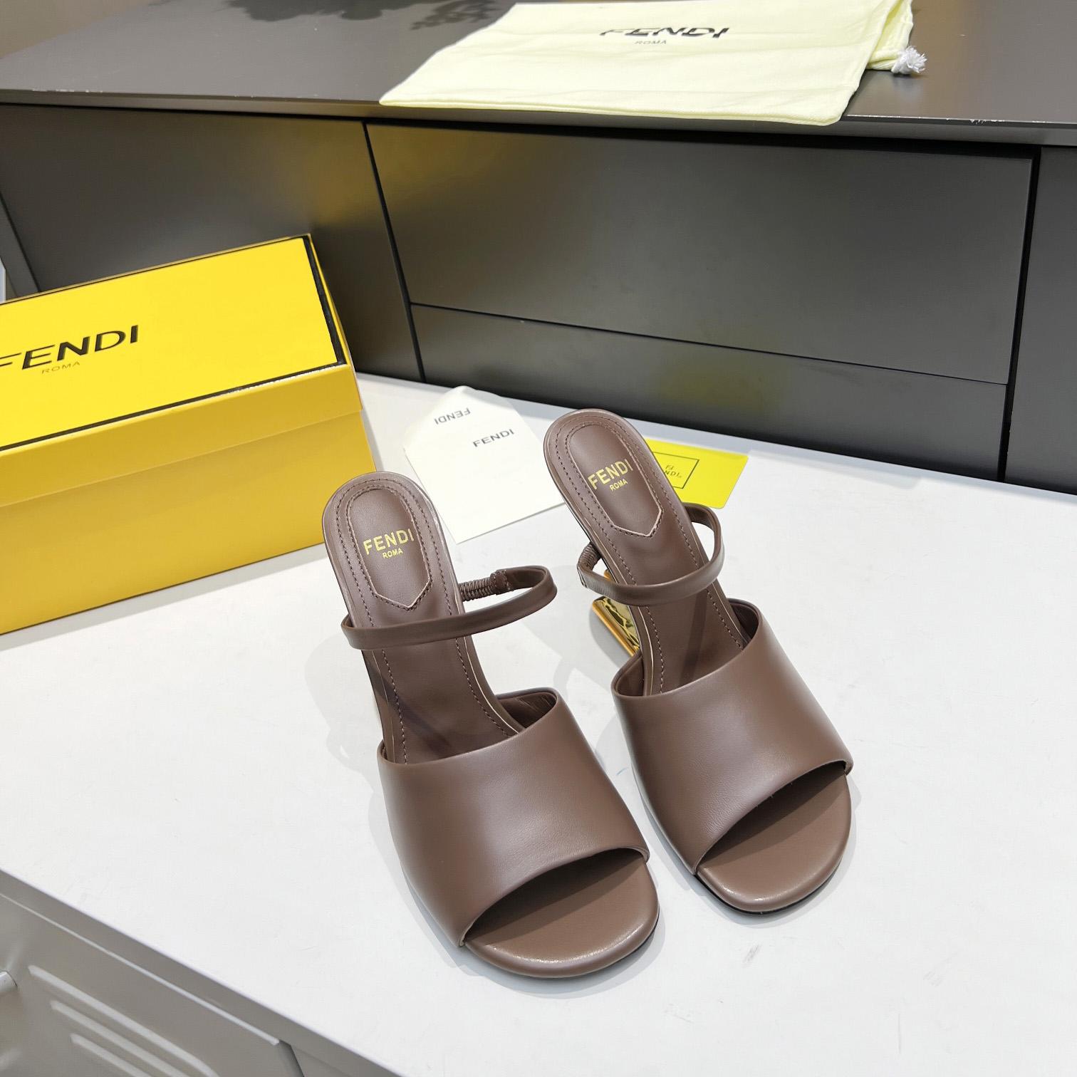 Fendi First Black Leather High-Heeled Sandals - DopestKickz