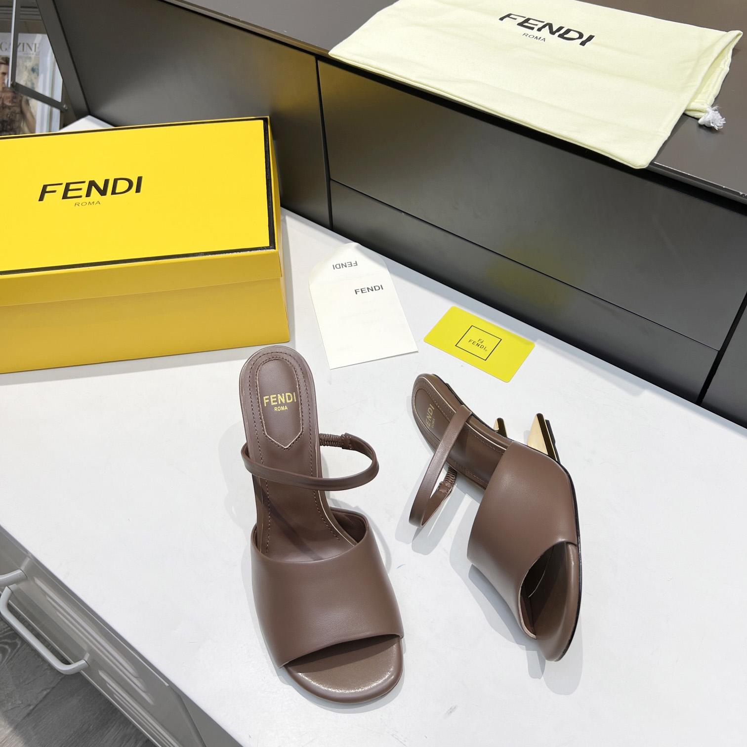 Fendi First Black Leather High-Heeled Sandals - DopestKickz