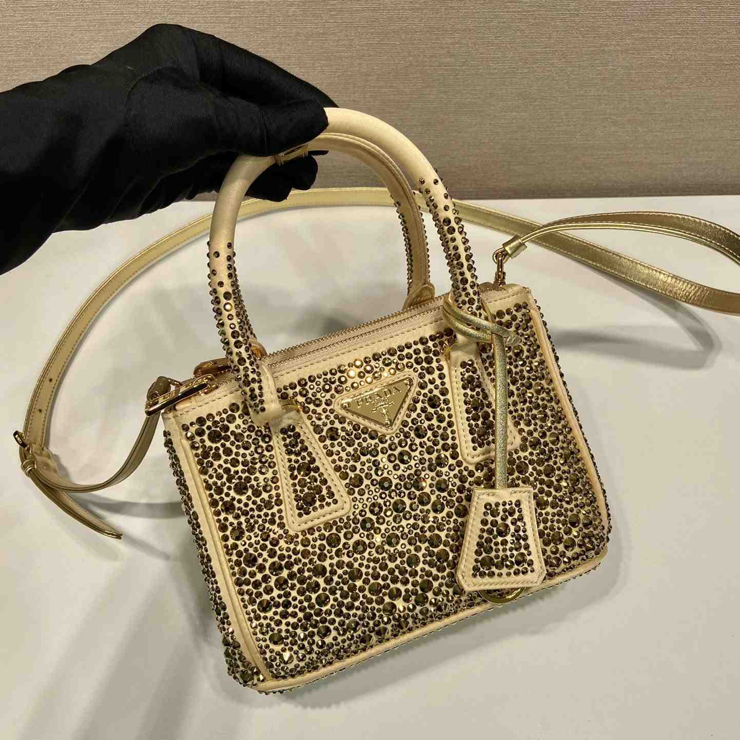 Prada Galleria Satin Mini-bag With Crystals - DopestKickz