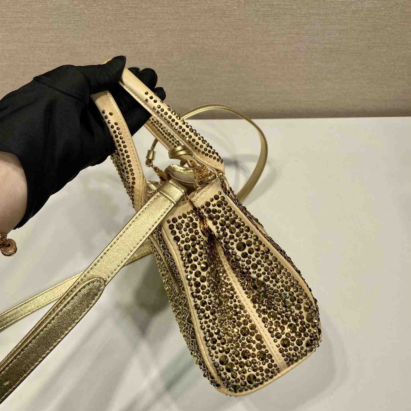 Prada Galleria Satin Mini-bag With Crystals - DopestKickz