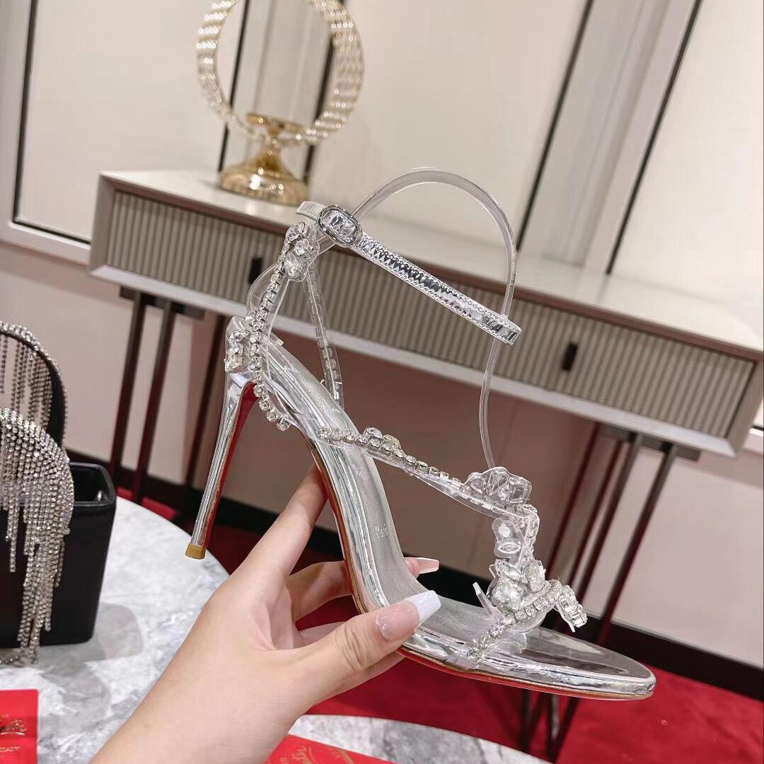 Christian Louboutin Joli Queen 100 Crystal-Embellished Ankle-Strap Sandlas - DopestKickz