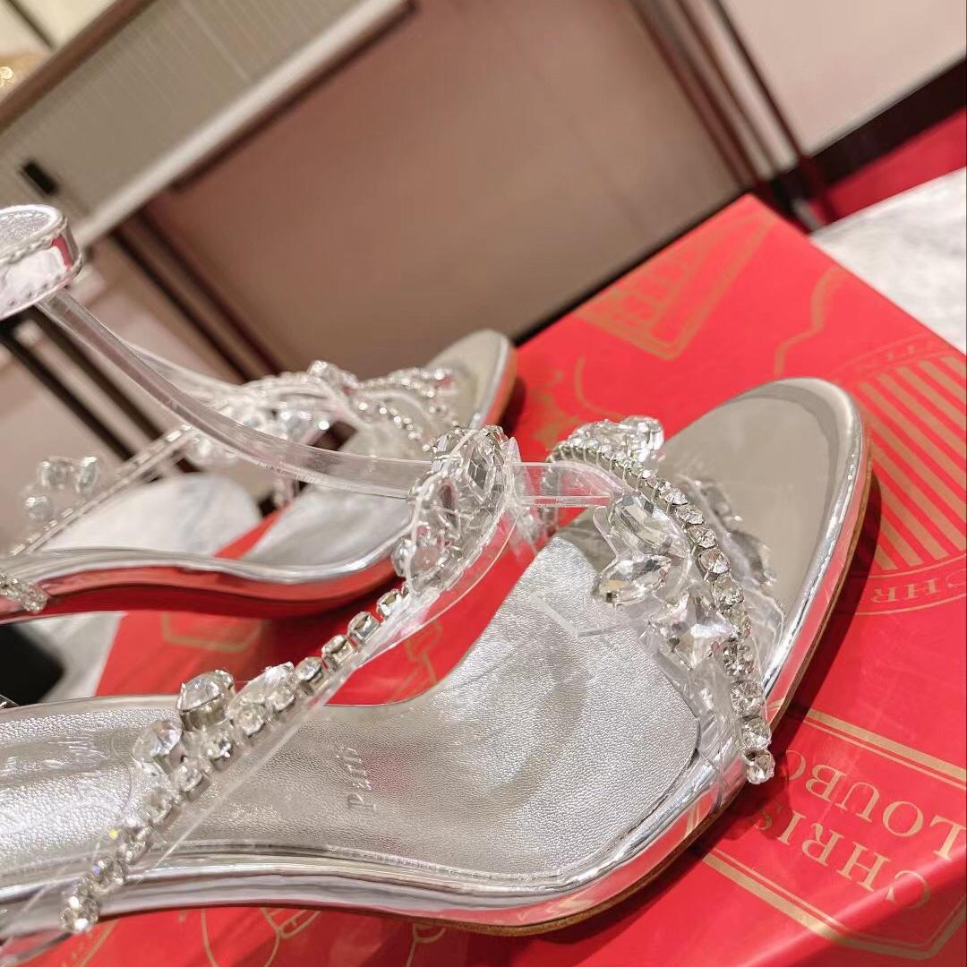 Christian Louboutin Joli Queen 100 Crystal-Embellished Ankle-Strap Sandlas - DopestKickz