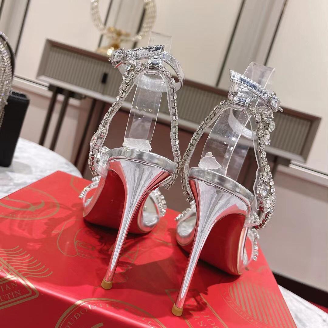 Christian Louboutin Joli Queen 100 Crystal-Embellished Ankle-Strap Sandlas - DopestKickz