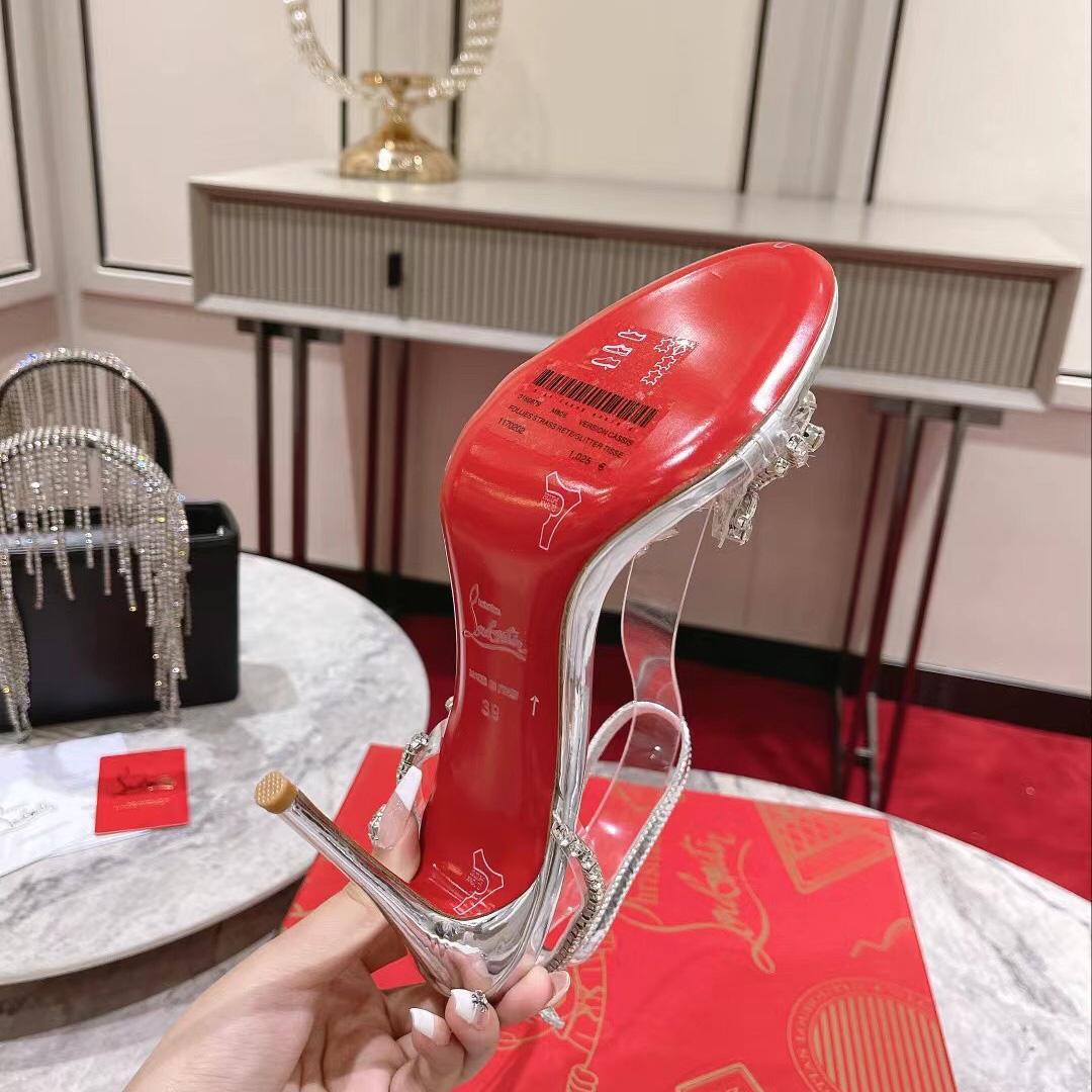 Christian Louboutin Joli Queen 100 Crystal-Embellished Ankle-Strap Sandlas - DopestKickz