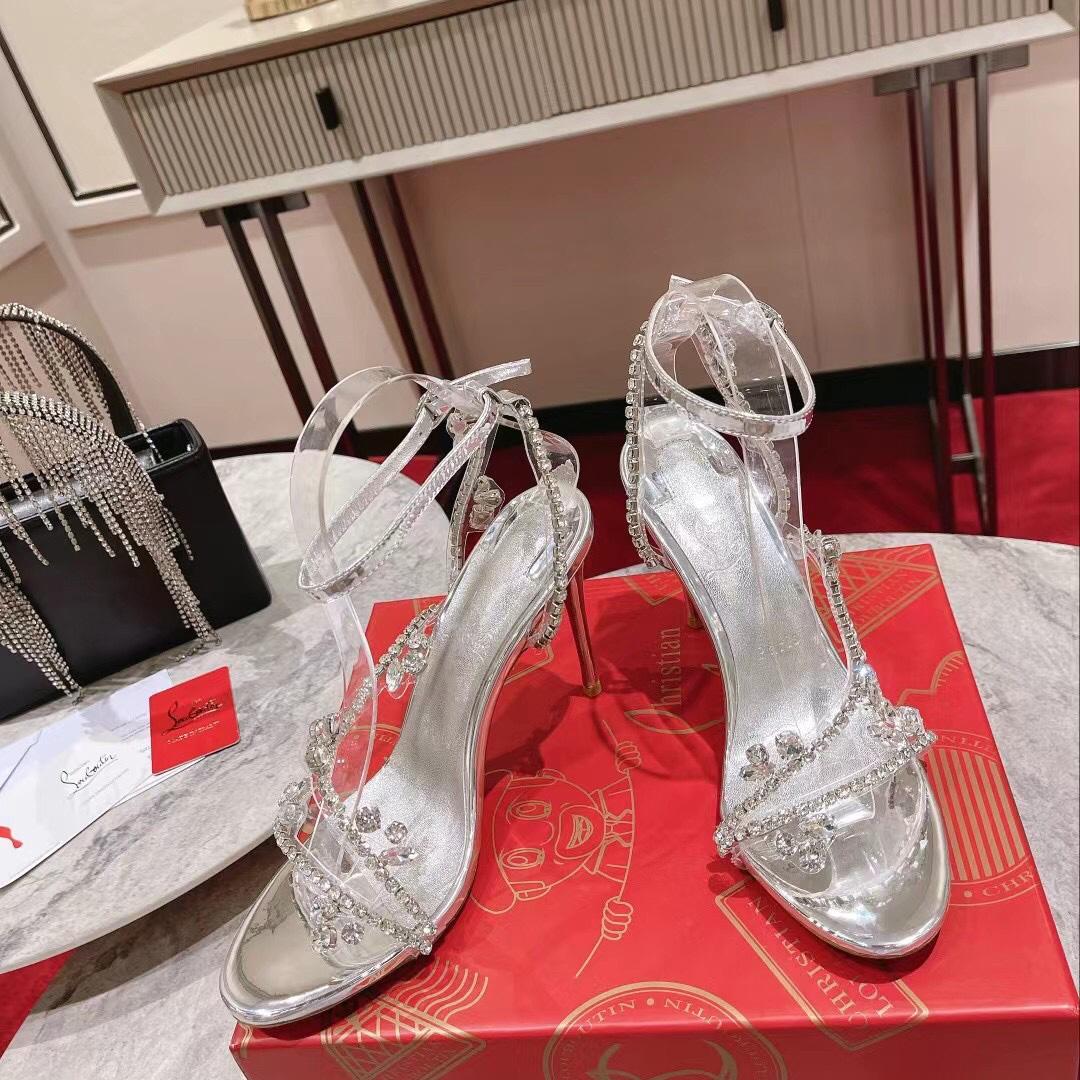 Christian Louboutin Joli Queen 100 Crystal-Embellished Ankle-Strap Sandlas - DopestKickz