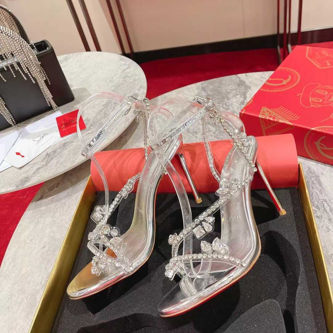 Christian Louboutin Joli Queen 100 Crystal-Embellished Ankle-Strap Sandlas - DopestKickz