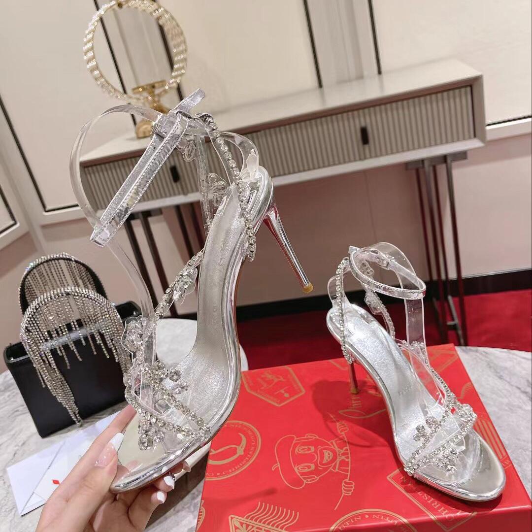 Christian Louboutin Joli Queen 100 Crystal-Embellished Ankle-Strap Sandlas - DopestKickz