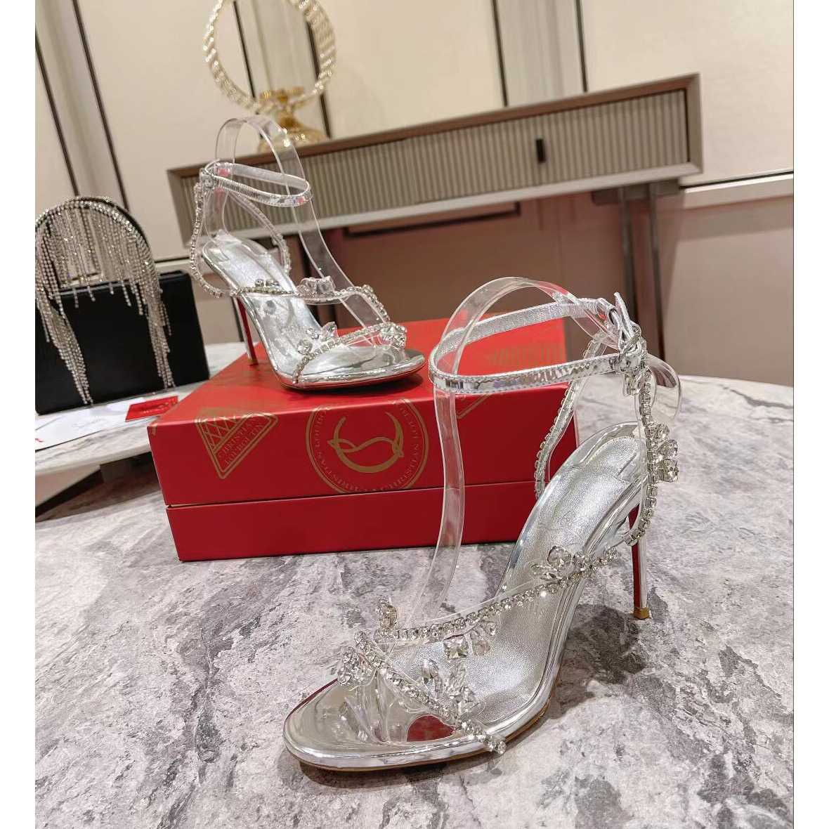 Christian Louboutin Joli Queen 100 Crystal-Embellished Ankle-Strap Sandlas - DopestKickz