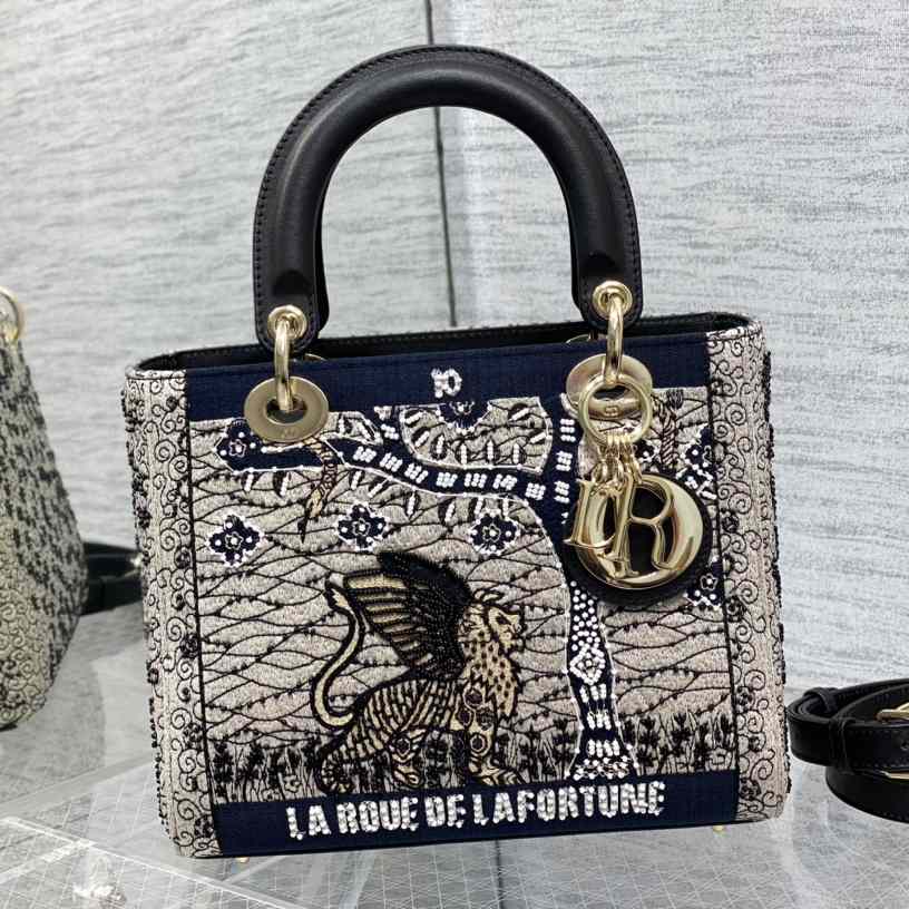 Dior Embroidered La Roue La Fortune Tarot Medium Lady Dior Blue - DopestKickz