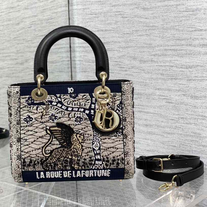 Dior Embroidered La Roue La Fortune Tarot Medium Lady Dior Blue - DopestKickz