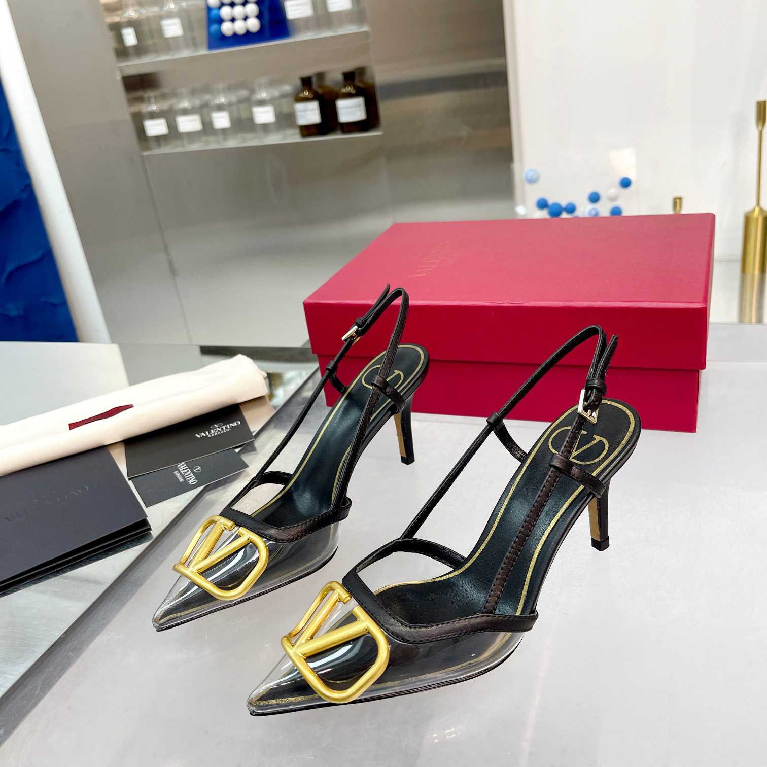 Valenti  VLogo Signature Slingback Pump In Transparent Polymer Material  80MM - DopestKickz