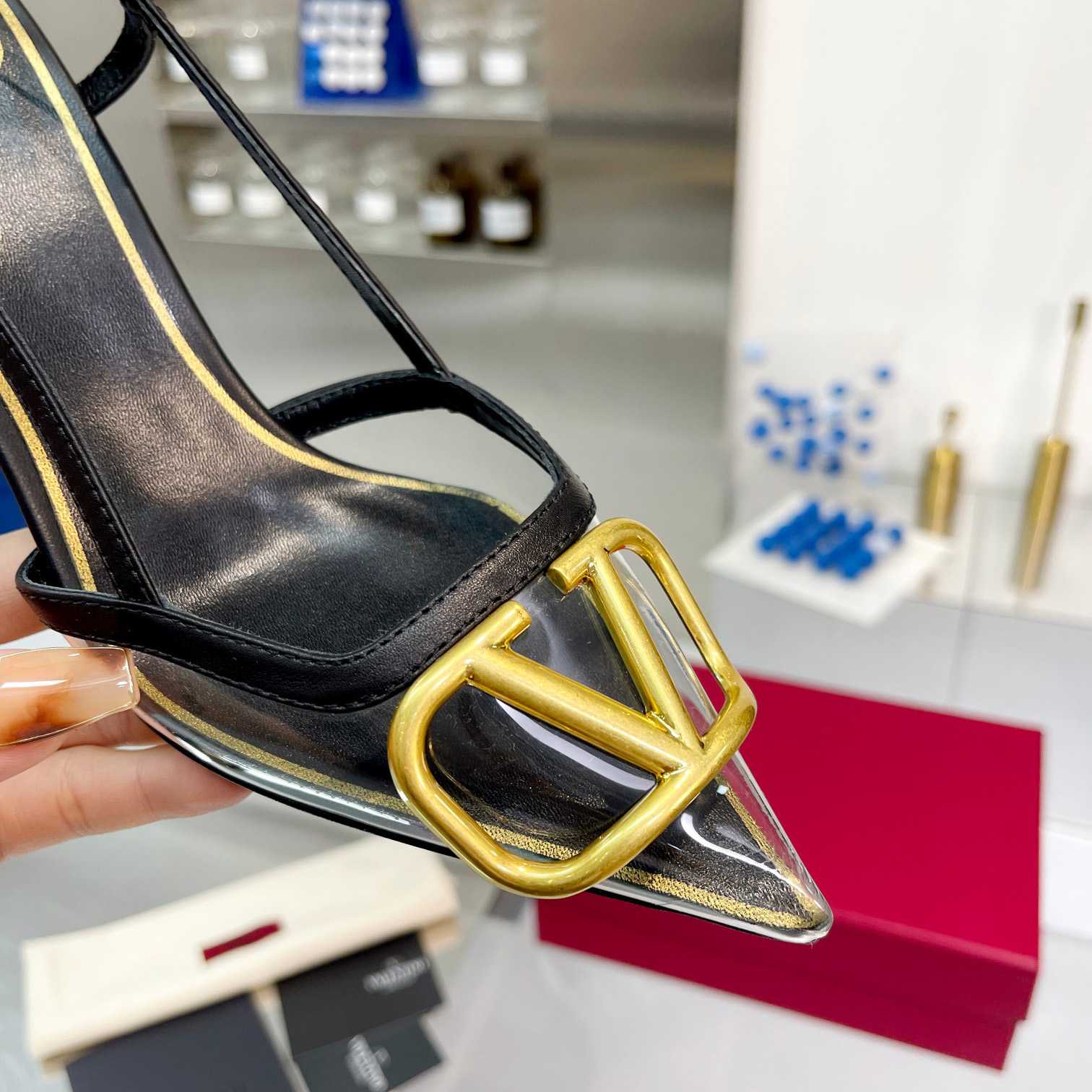 Valenti  VLogo Signature Slingback Pump In Transparent Polymer Material  80MM - DopestKickz