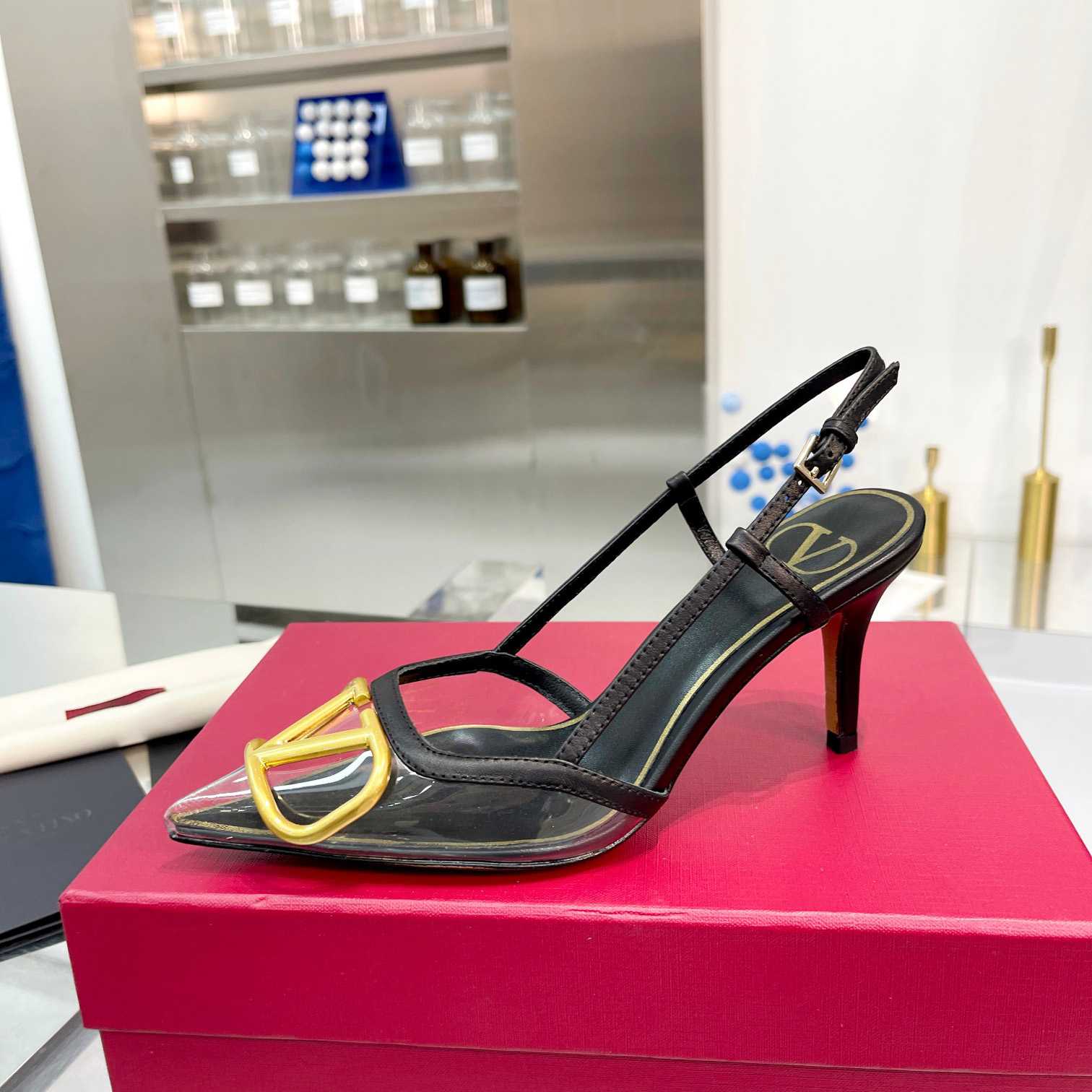 Valenti  VLogo Signature Slingback Pump In Transparent Polymer Material  80MM - DopestKickz