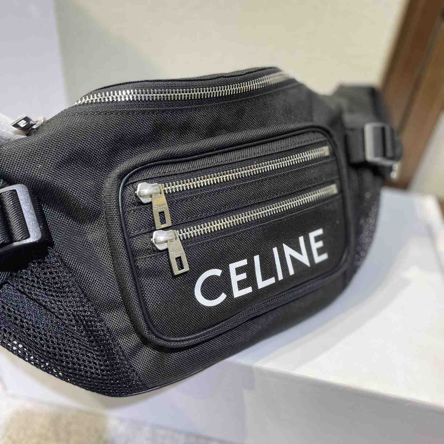 Celine Large Zipped Belt Bag Trekking In Nylon With Celine Print Black - DopestKickz