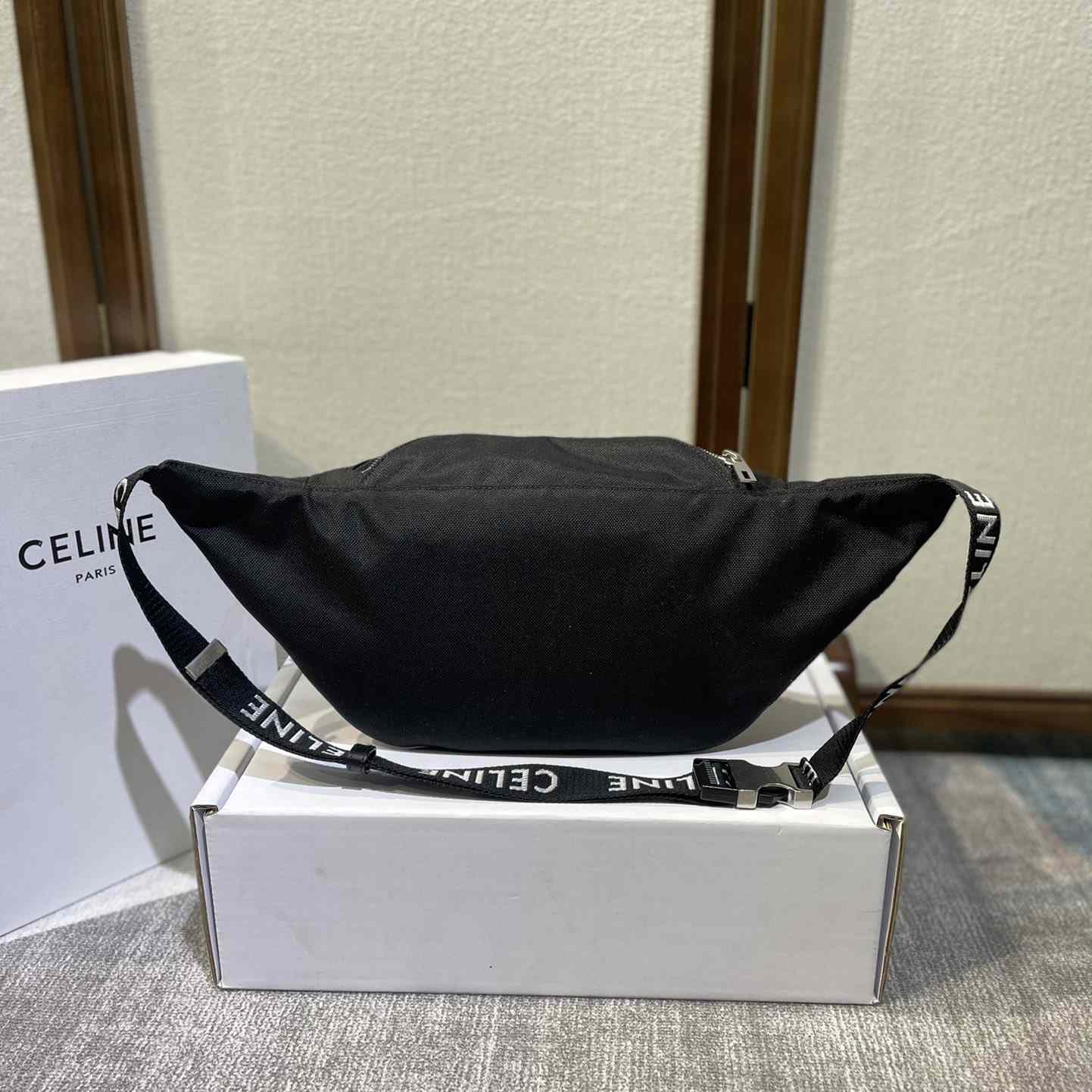 Celine Large Zipped Belt Bag Trekking In Nylon With Celine Print Black - DopestKickz