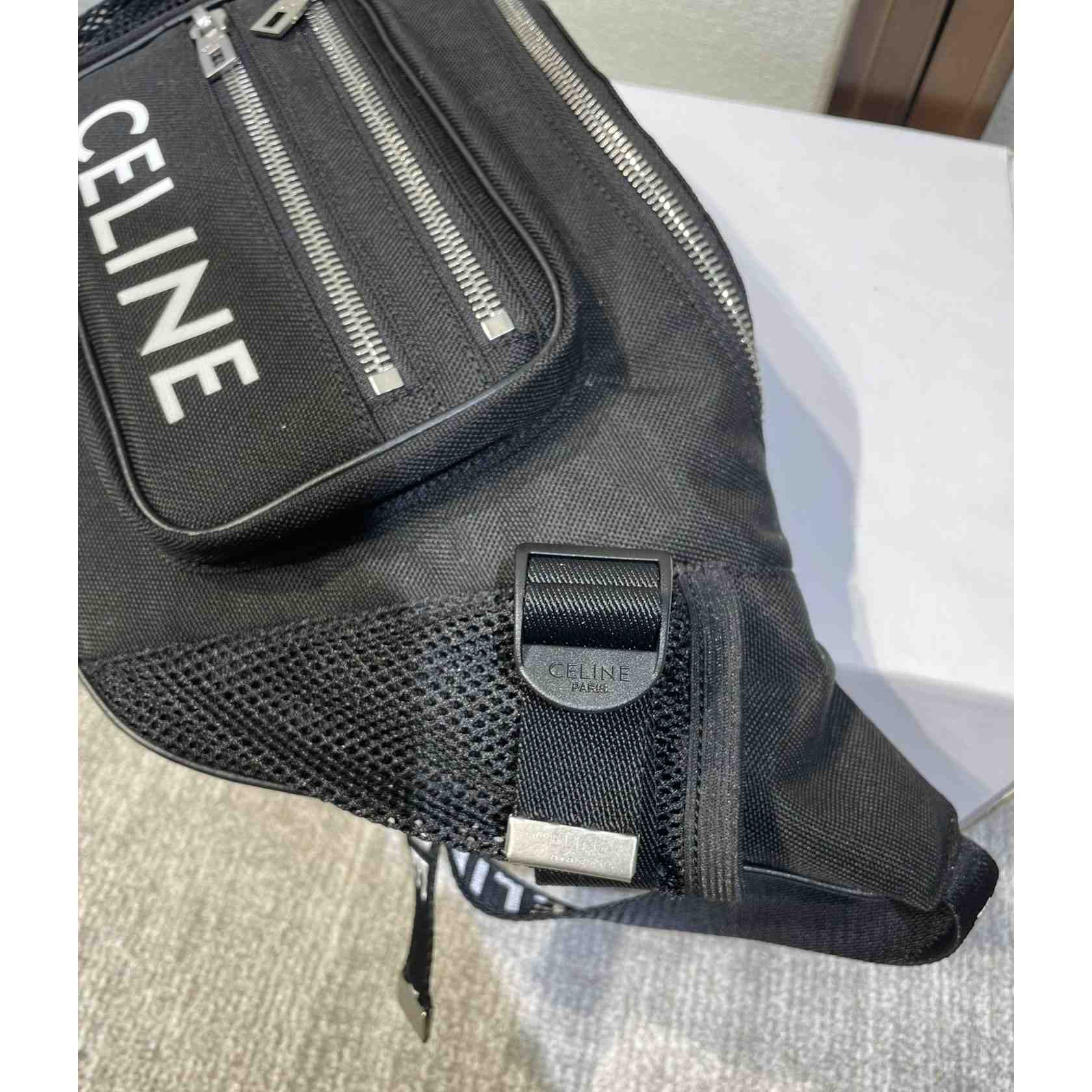 Celine Large Zipped Belt Bag Trekking In Nylon With Celine Print Black - DopestKickz